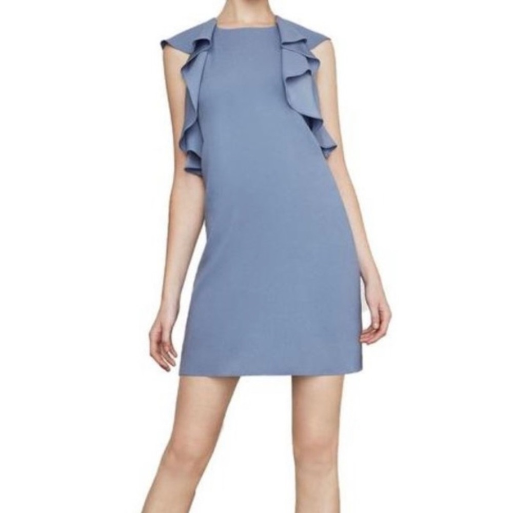 BCBG MAXAZRIA JENNI RUFFLED RACERBACK MINI SHIFT DRESS Misty Blue Sz.S